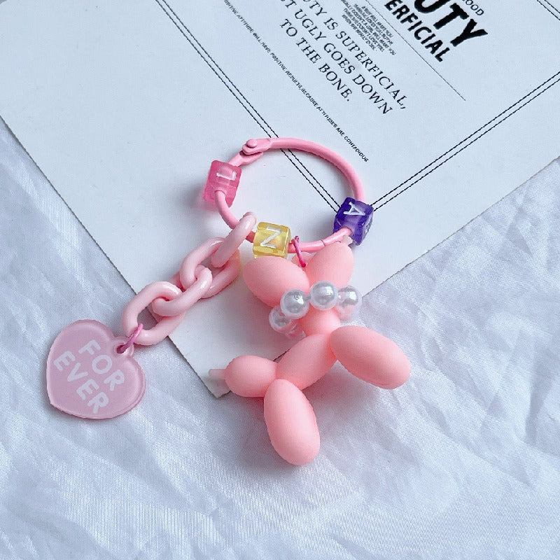 Acrylic Balloon Dog Keychain Pastel Colors Pearl Beads Heart Charm 6