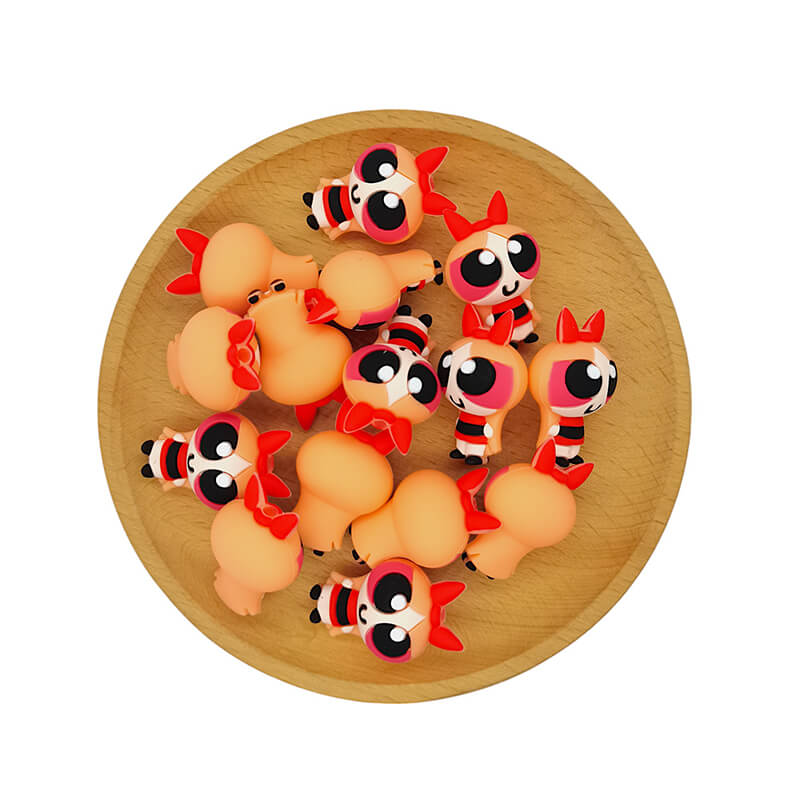 Silicone 3D Focal Beads Powerpuff Girls Blossom Wearing Red Bows 2