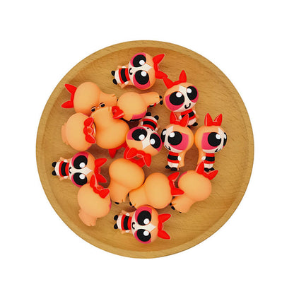 Silicone 3D Focal Beads Powerpuff Girls Blossom Wearing Red Bows 2