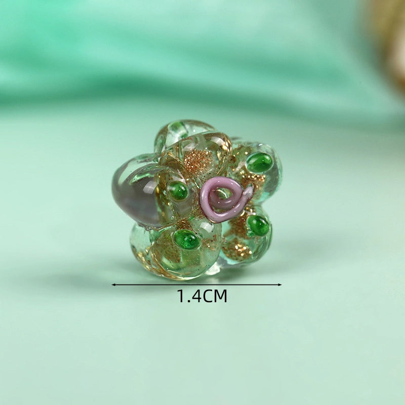 Lampwork Glass Beads Five Petal Flower 14mm Vintage Foil Filled 10pcs 9