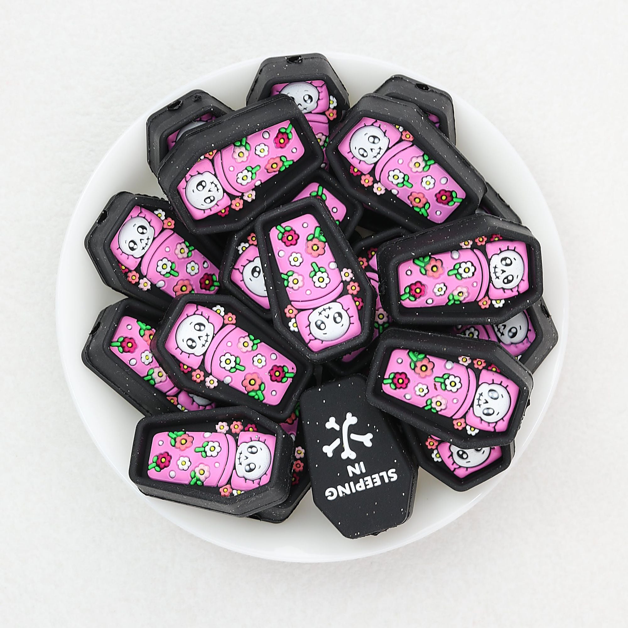 3D Mummy Coffin Silicone Focal Beads 20 pcs Colorful Assortment - Pink
