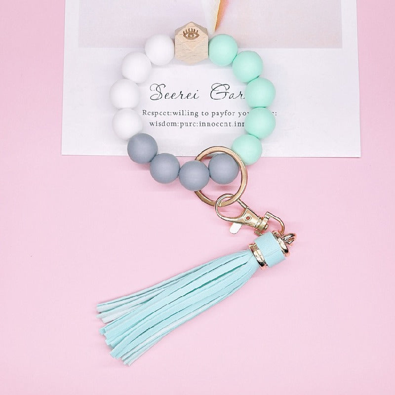 Silicone Beads Bracelet Keychain Soft Tassel Colorful Charm 17