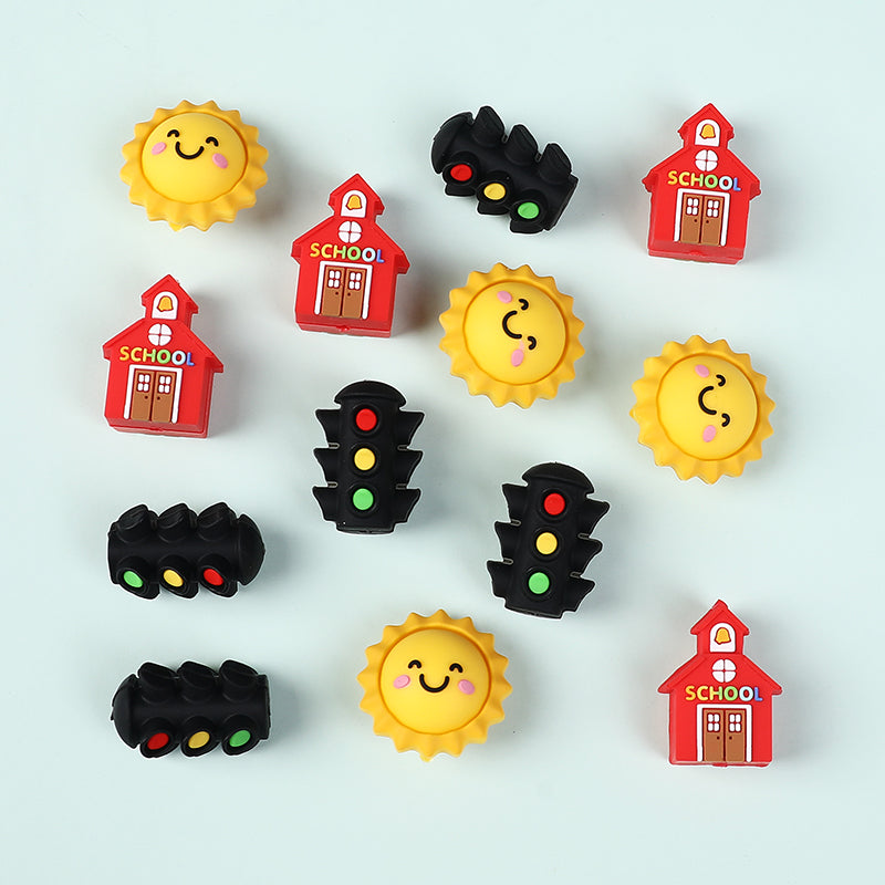 Silicone 3D Focal Beads Traffic Light Sun School Front View 20pcs 3