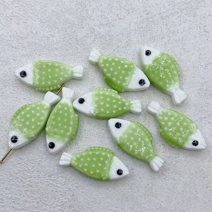 Hand Painted Fish Ceramic Beads 29mm Spotted Colorful 5pcs 15