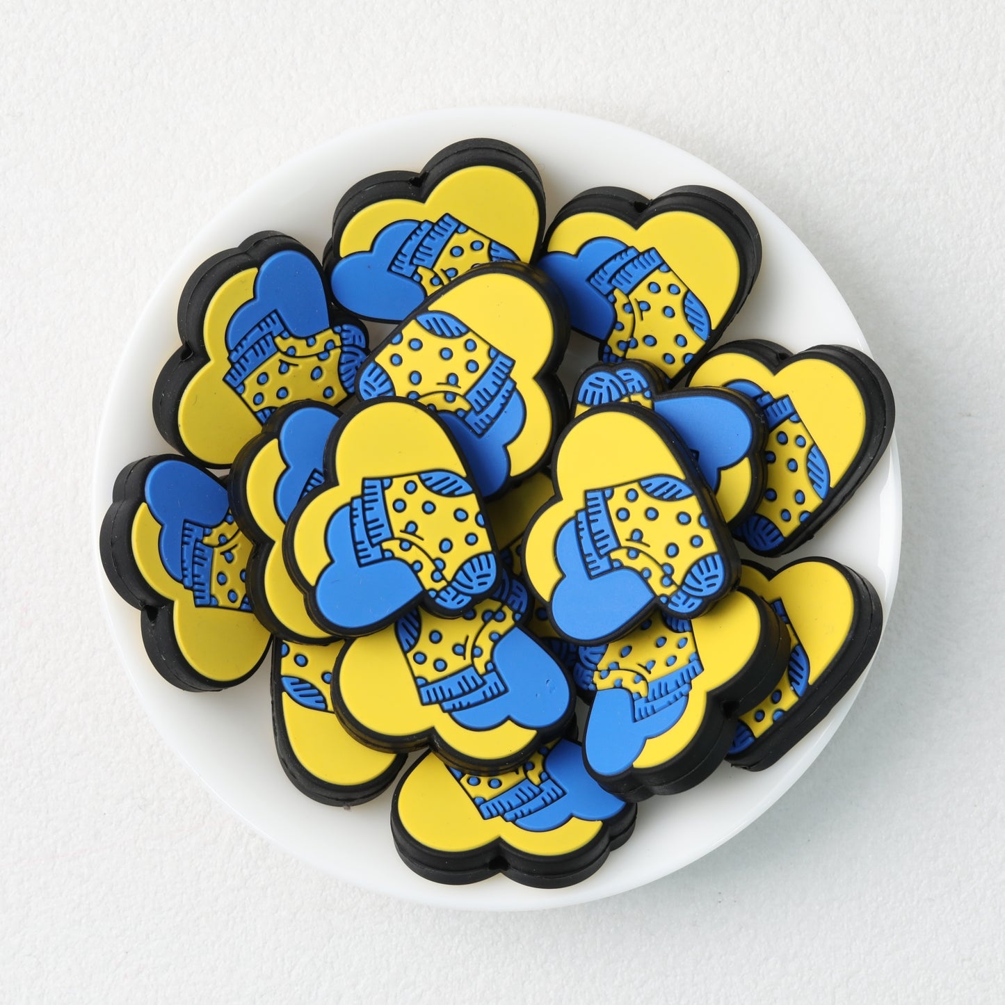 Heart Shape Yellow Blue Silicone Focal Beads Father Day 20pcs