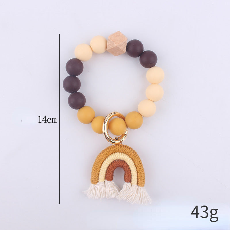 Rainbow Tassel Silicone Bead Wristlet Keychain Pastel Colors 5