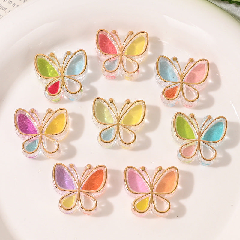 Glided Clear Rainbow Butterfly Acrylic Beads 22mm 50pcs