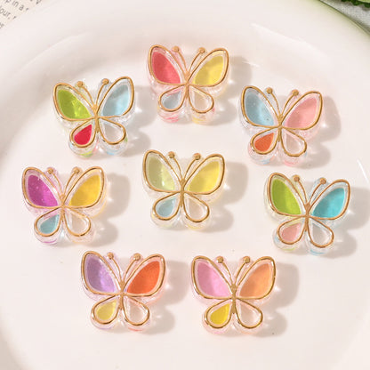 Glided Clear Rainbow Butterfly Acrylic Beads 22mm 50pcs