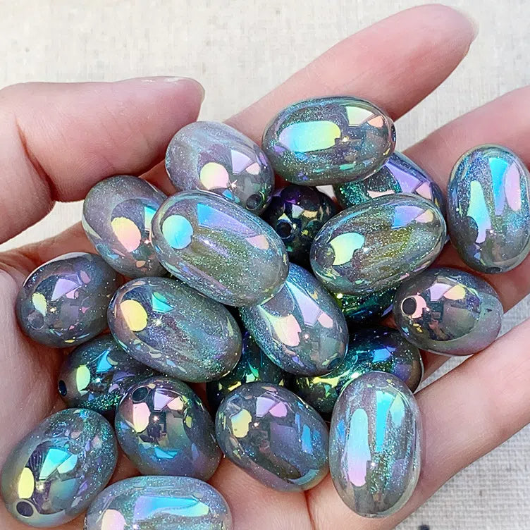Electroplated Opal Jujube Shaped Resin Beads 21mm Iridescent 10pcs 12