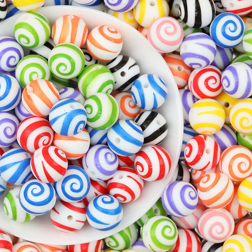 Colorful 15mm Swirl Pattern Priented Round Silicone Beads 50pcs