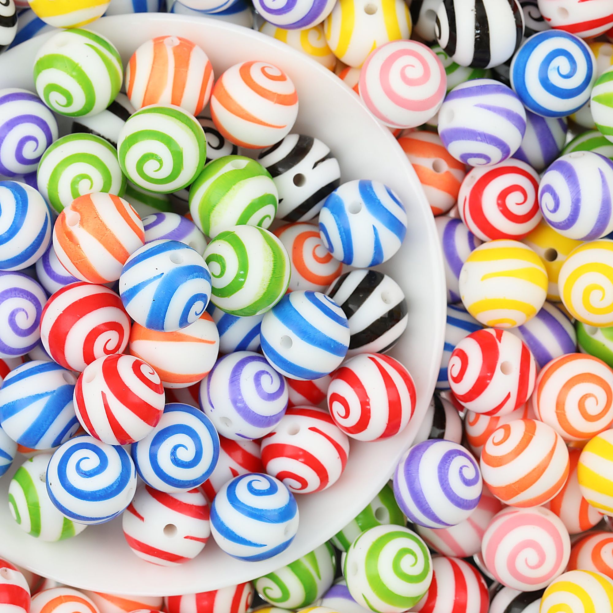 Colorful 15mm Swirl Pattern Priented Round Silicone Beads 50pcs