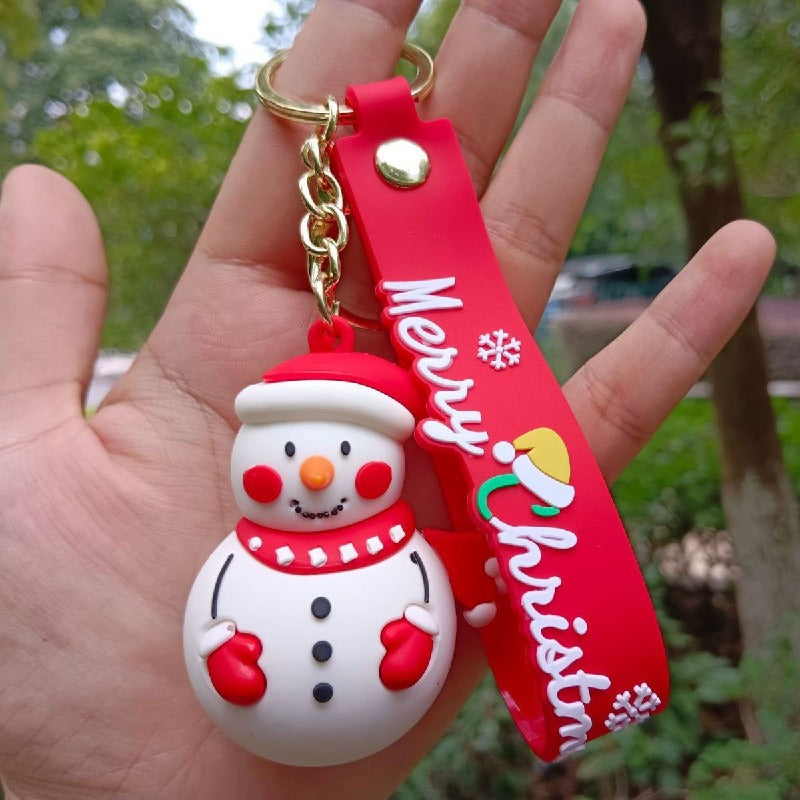 Silicone Christmas Keychain Cartoon Santa Snowman Tree Deer Charm 4
