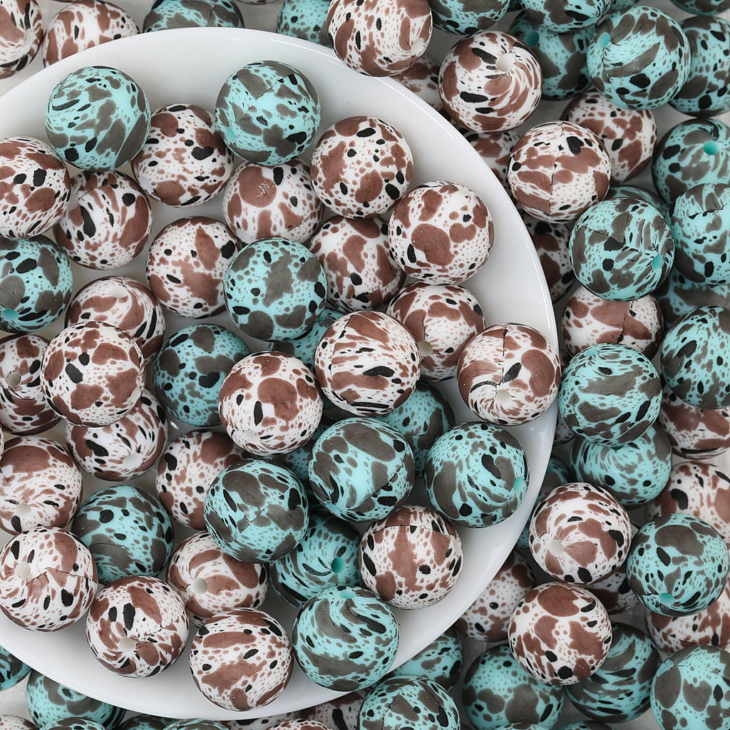 15mm Quail Egg Pattern Priented Silicone Round Beads 50pcs