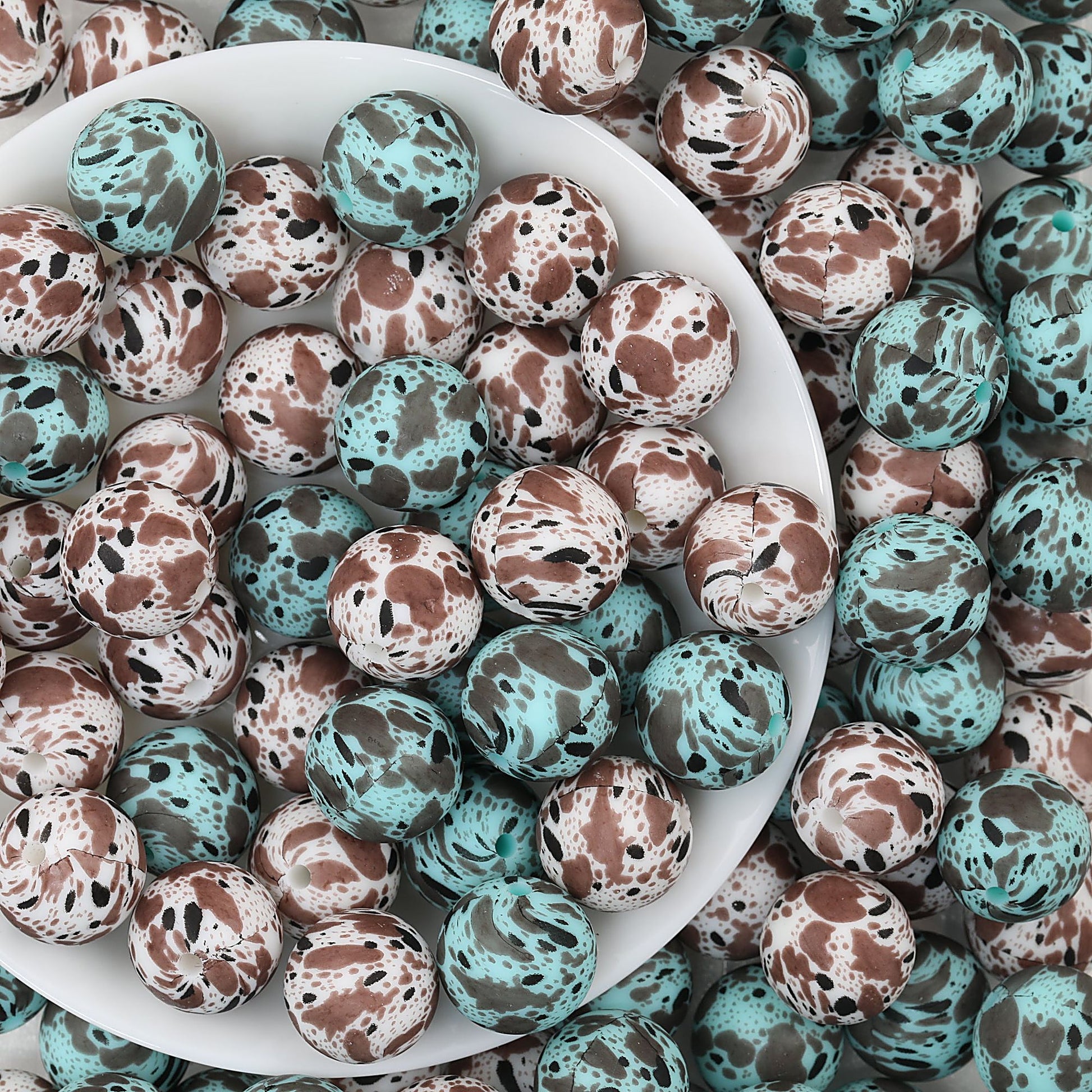15mm Quail Egg Pattern Priented Silicone Round Beads 50pcs
