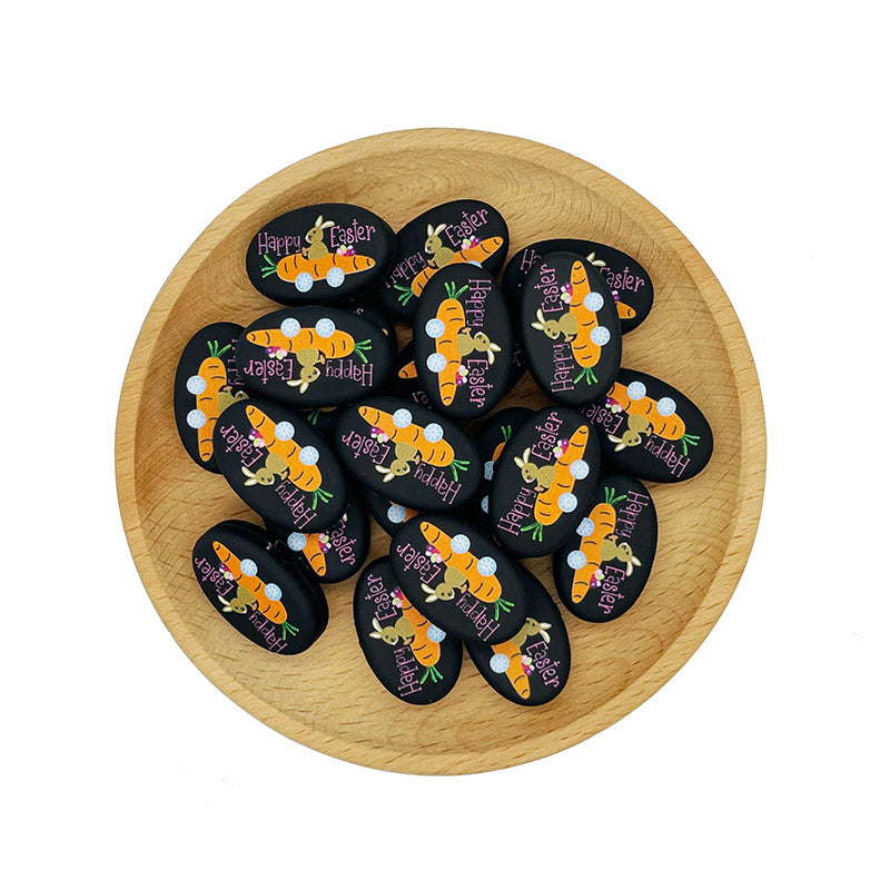 Silicone Focal Beads Happy Easter Bunny Riding Carrot 20pcs 2