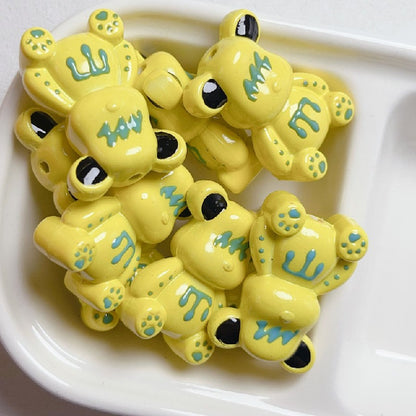 Hand Painted Bear Acrylic Beads 33x22mm Glossy Pastel 5pcs 6