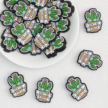 Cactus Silicone Focal Beads with Text Design 20pcs