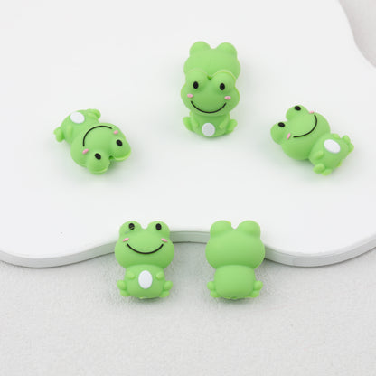 Silicone 3D Focal Beads Frog Pastel Green Rosy Cheeks