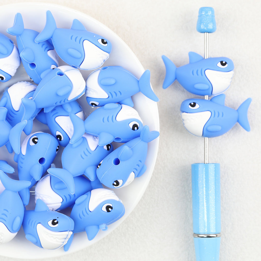  3D Blue Shark Silicone Focal Beads 20Pcs