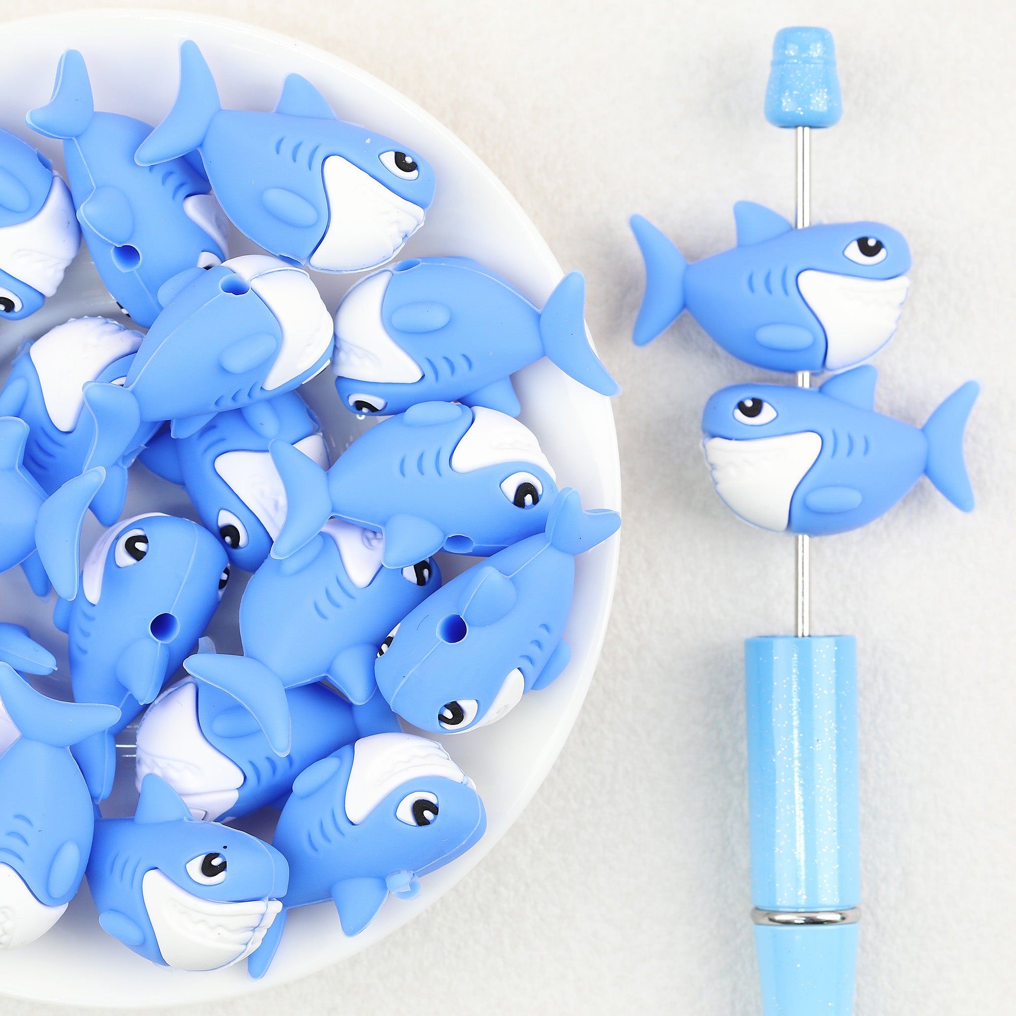  3D Blue Shark Silicone Focal Beads 20Pcs
