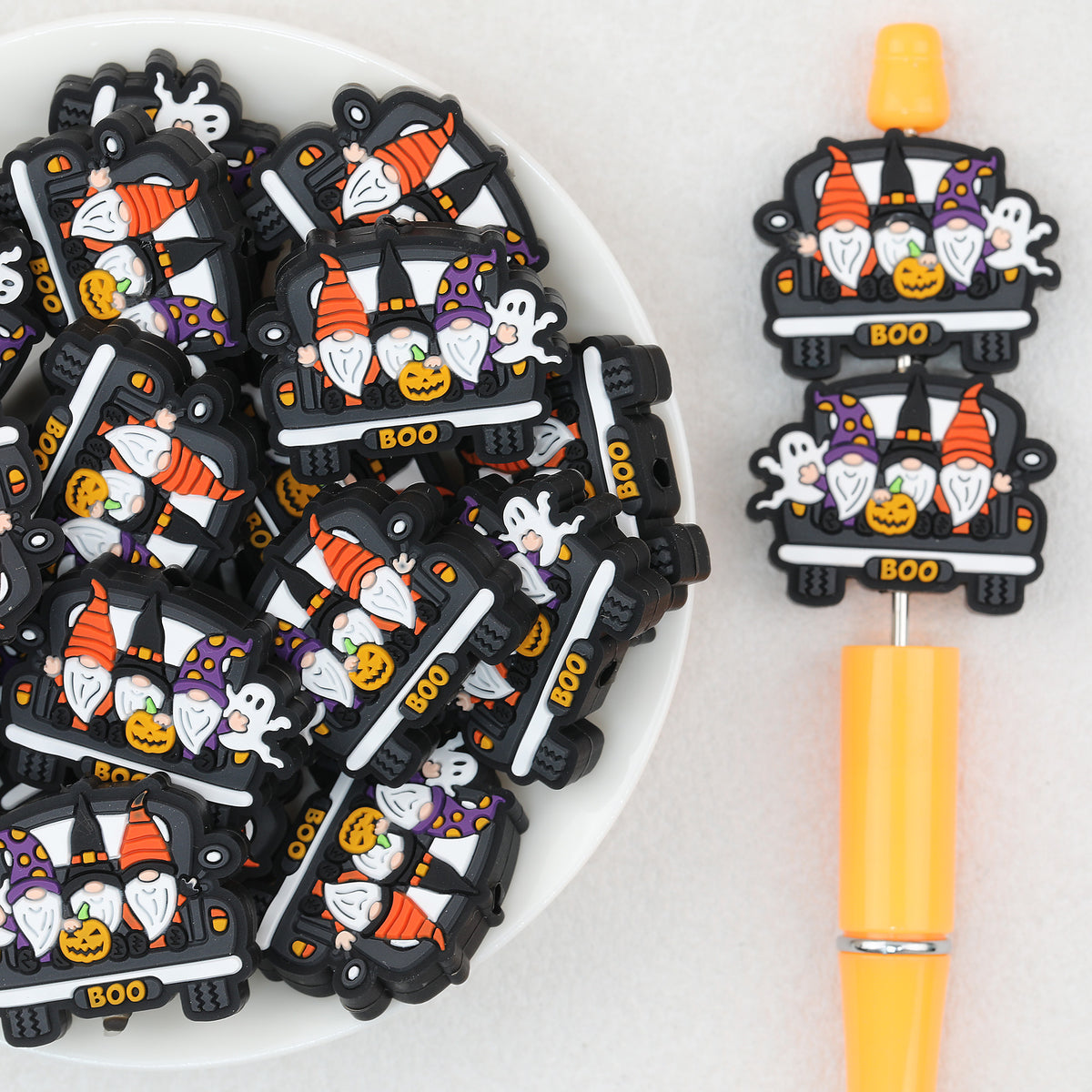 Halloween BOO Dwarf Car Silicone Focal Beads 20pcs