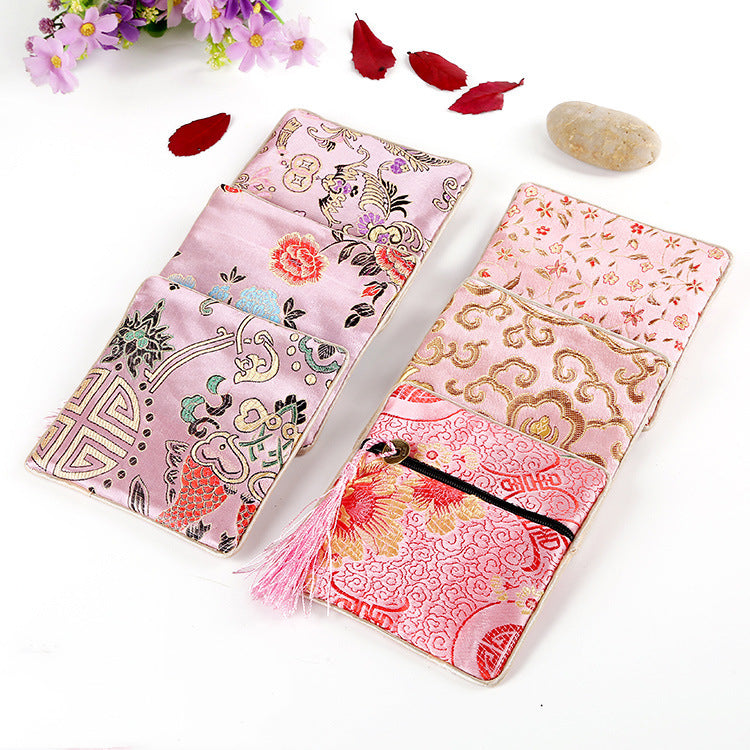 Vintage Chinese Style Brocade Zipper Cloth Pouch 11.5cm 1pc 14
