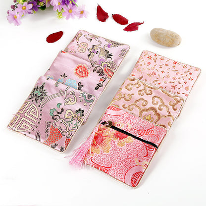 Vintage Chinese Style Brocade Zipper Cloth Pouch 11.5cm 1pc 14