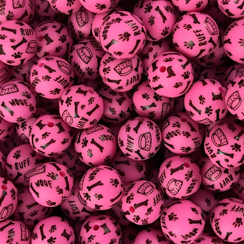 Animal Theme 15mm Silicone Beads Dog Bone Paw Print 50pcs