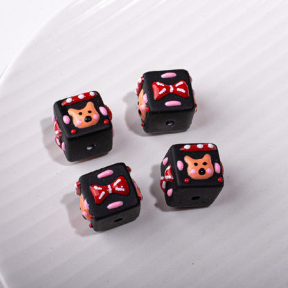 Painted Square Acrylic Beads 15mm Circus Pig Rabbit Expression 5pcs 7