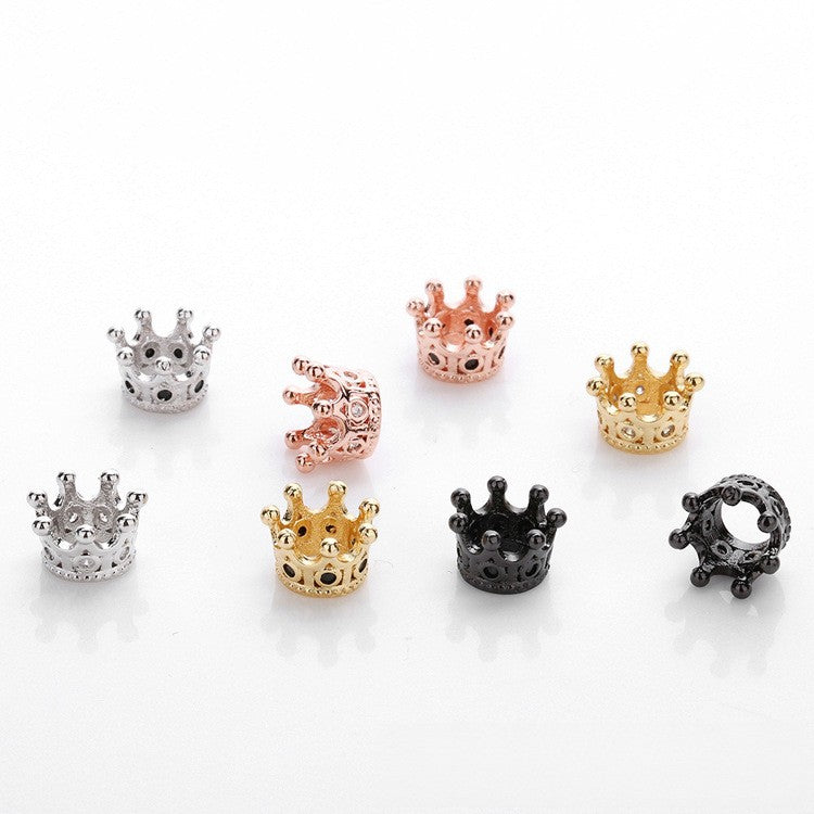 Copper Crown Spacer Beads 10.8x7.2mm Inlaid with Zircon 10pcs