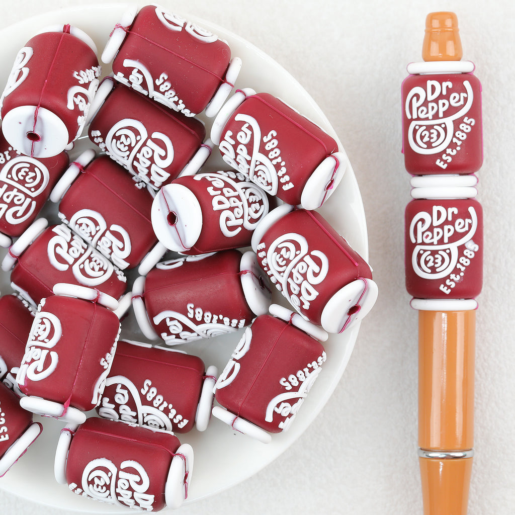  3D Wine Red Dr Peppe Silicone Focal Beads 20Pcs