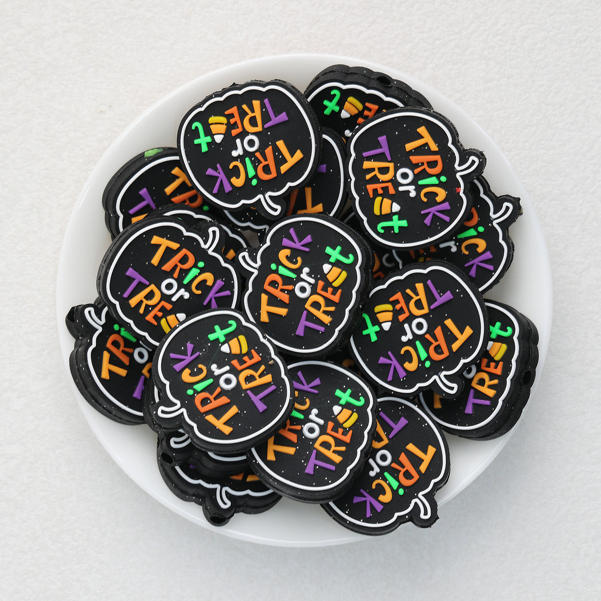 Pumpkin Trick-or-Treat Silicone Focal Beads Wholesale, Halloween Black Letter Design