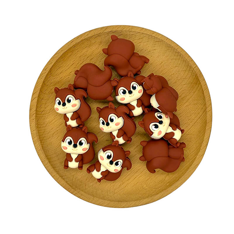 Silicone 3D Focal Beads Brown Squirrel Front Back Views 20Pcs 2