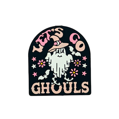 Silicone Focal Beads Halloween Ghost Wearing Pink Witch Hat