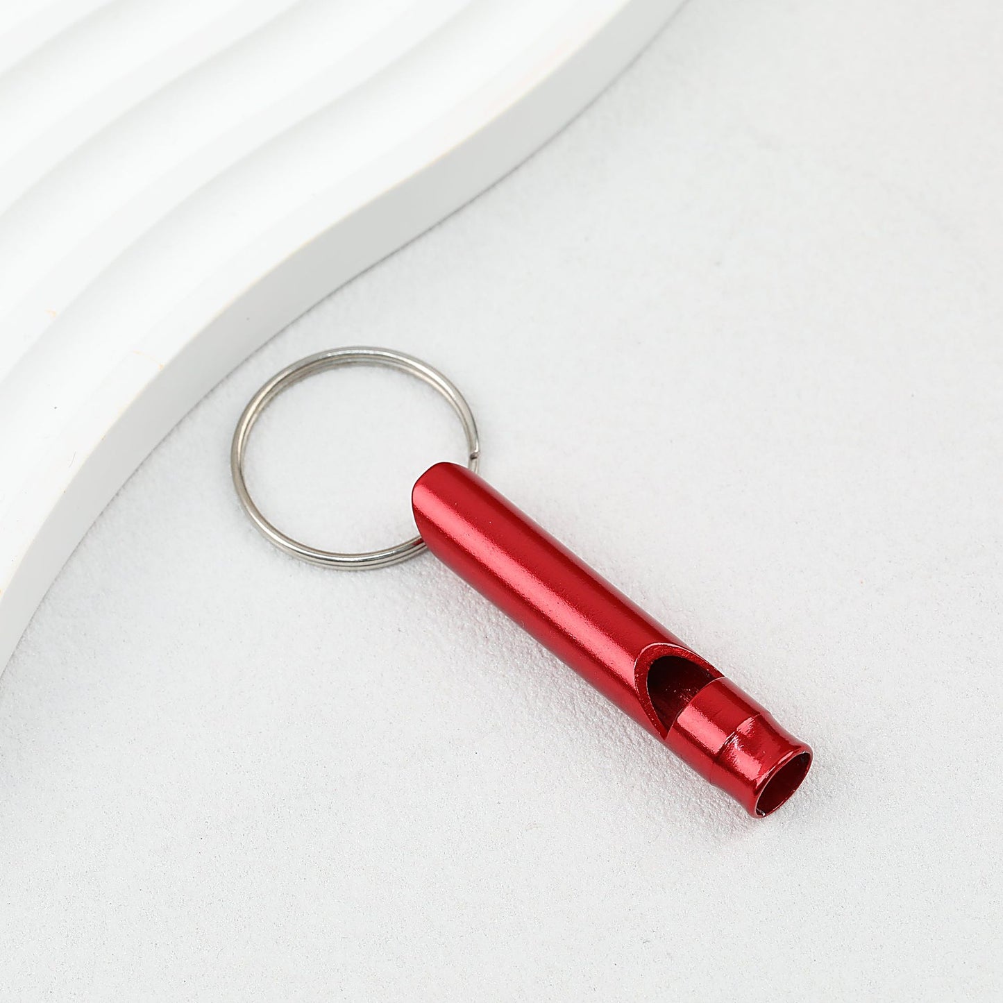 Outdoor Survival Whistle Keychain Aluminum Alloy Lightweight Durable - red
