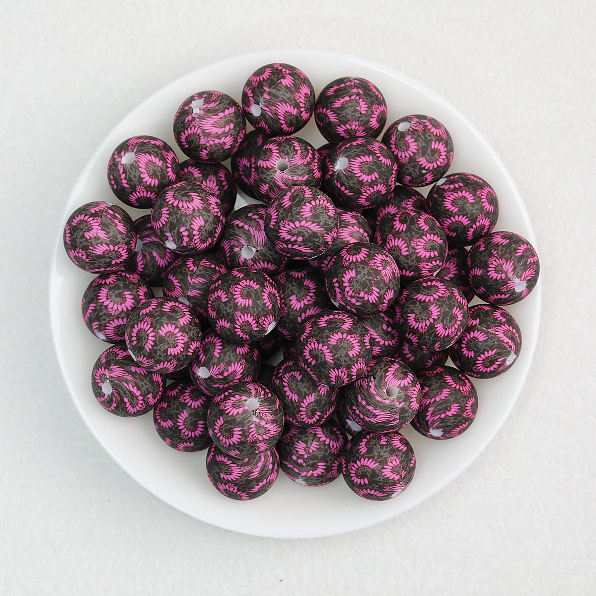 15mm Floral Printed Round Silicone Beads Detailed Design 50pcs - Purple Campanula