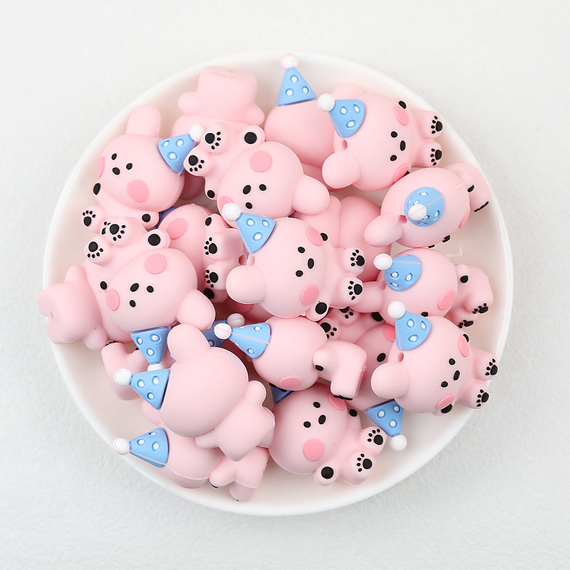 3D Animal Silicone Focal Beads Cute Rabbit Dog Design 20pcs