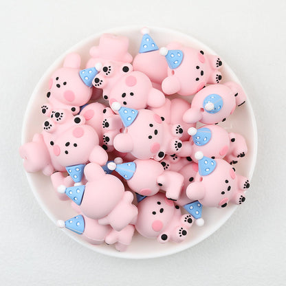 3D Animal Silicone Focal Beads Cute Rabbit Dog Design 20pcs