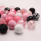 Bubblegum Beads 20mm Pink Black Cow Print Glossy Matte Chunky Mix 50pcs 2