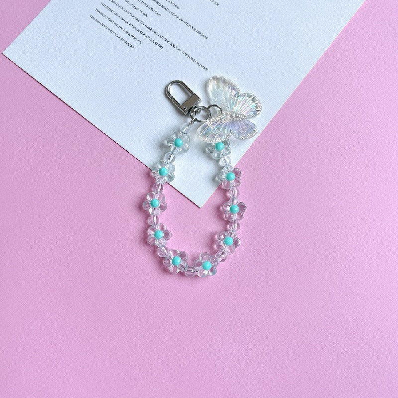 Acrylic Flower Laser Butterfly Beaded Keychain Translucent Colorful 11