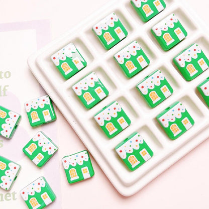 Christmas Square Acrylic Beads 16mm Gingerbread House Design 10pcs 9