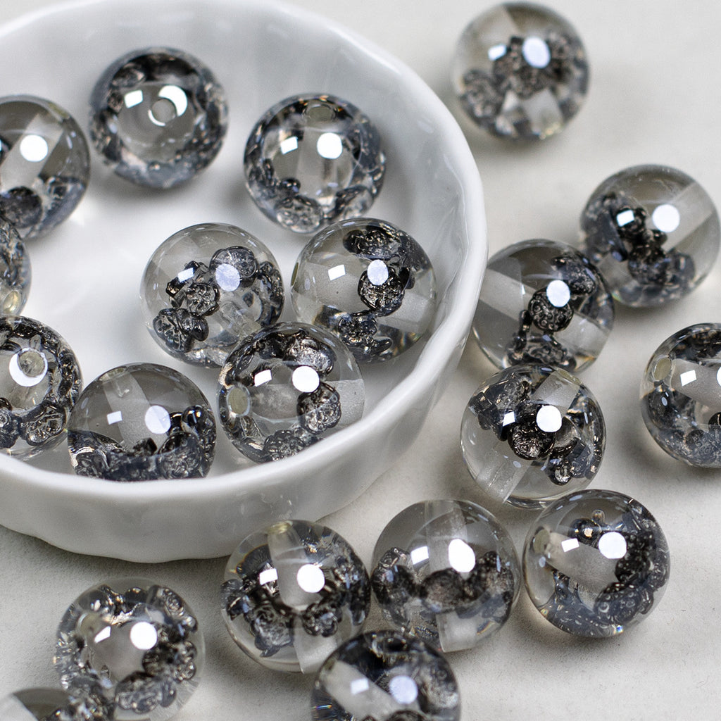 Clear Metallic Rose Round Resin Beads 16mm 10pcs