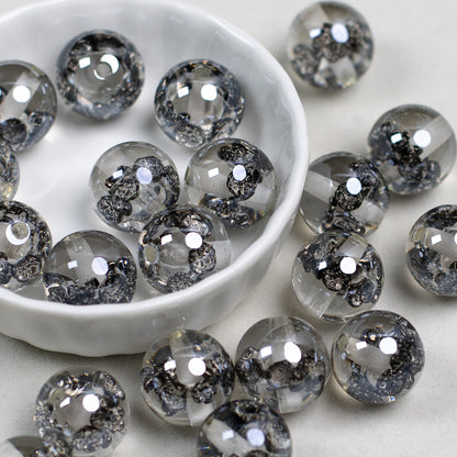 Clear Metallic Rose Round Resin Beads 16mm 10pcs