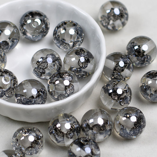 Clear Metallic Rose Round Resin Beads 16mm 10pcs