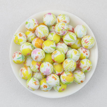 15mm Print Round Silicone Beads with Colorful Floral Patterns 50pcs 5
