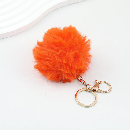 Pom Pom Keychain Fluffy Imitation Rex Rabbit Fur Ball 8cm With Lobster Clasp - 31# Orange
