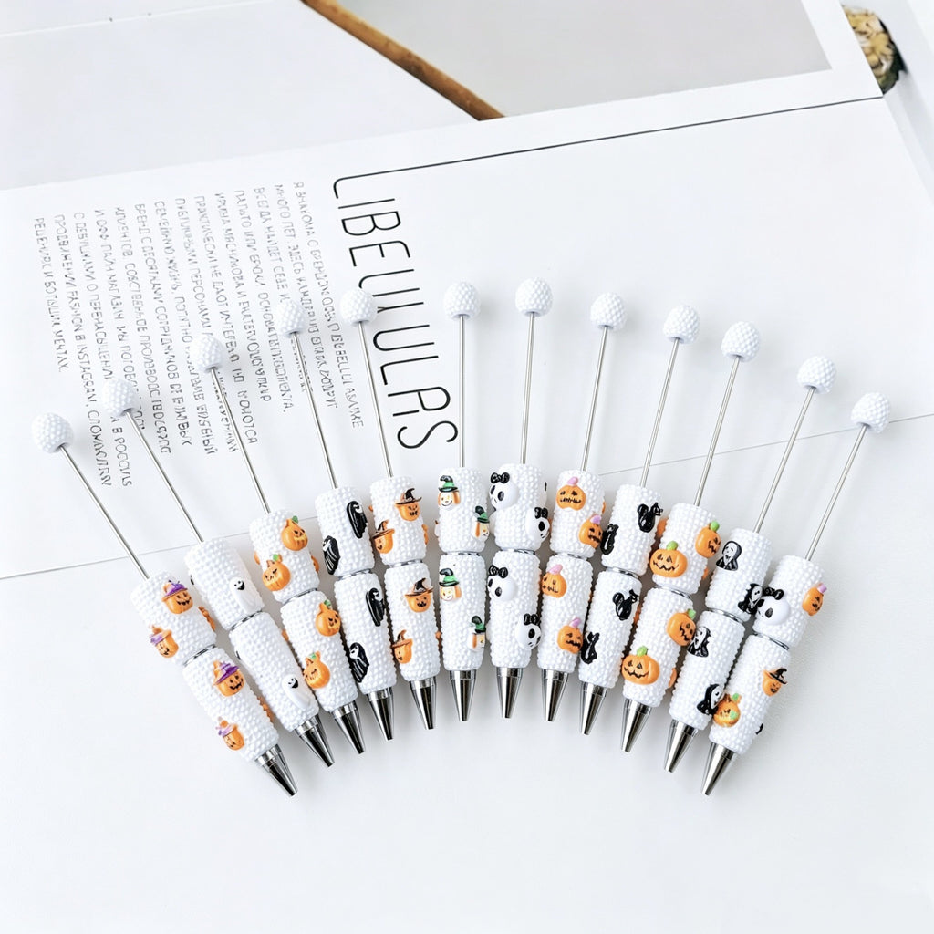 Beadable Halloween Pen with Pumpkin Ghost and Skull Designs