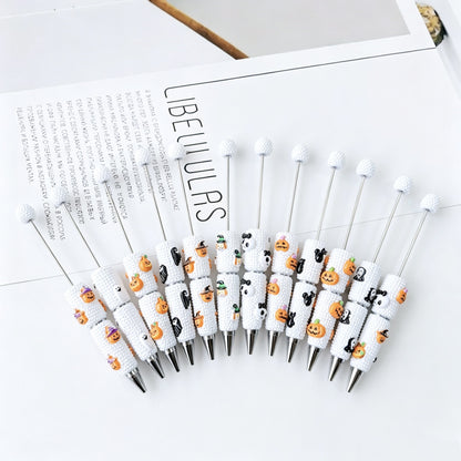 Beadable Halloween Pen with Pumpkin Ghost and Skull Designs