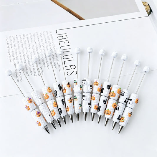 Beadable Halloween Pen with Pumpkin Ghost and Skull Designs