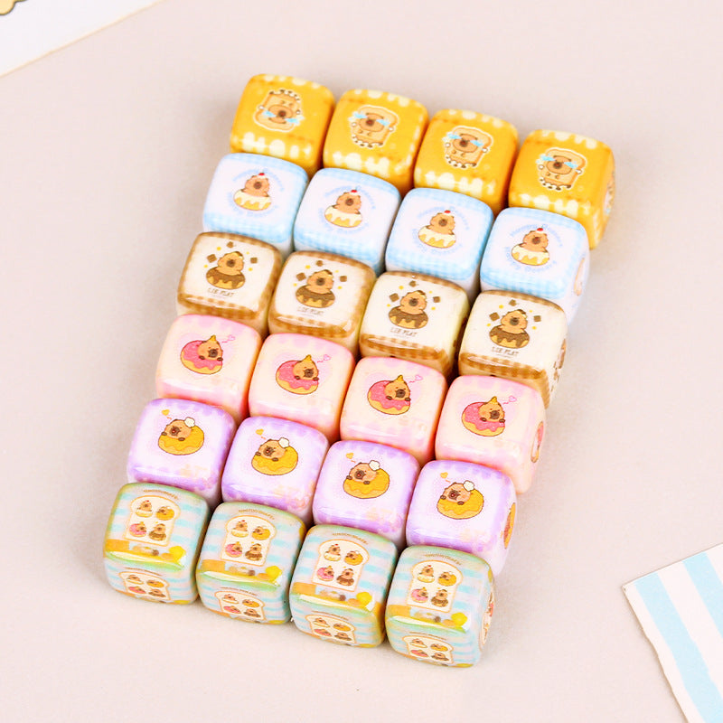 Adorable Capybara Printed Square Resin Beads 14mm 10pcs